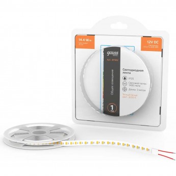 Лента GAUSS BASIC LED 2835/120 12V 14,4W/m 1400lm/m 3000K 8mm IP20 3m Лента GAUSS BASIC LED 2835/120 12V 14,4W/m 1400lm/m 3000K 8mm IP20 3m