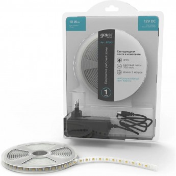 Лента GAUSS BASIC LED 5050/60 12V 10W/m 700lm/m 4000K 10mm IP20 5m 1/50 Лента GAUSS BASIC LED 5050/60 12V 10W/m 700lm/m 4000K 10mm IP20 5m 1/50
