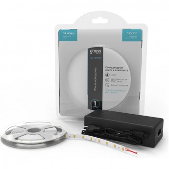 Лента GAUSS BASIC в комплекте LED 2835/240 12V 14,4W/m 1600lm/m 4000K 10mm IP20 5m Лента GAUSS BASIC в комплекте LED 2835/240 12V 14,4W/m 1600lm/m 4000K 10mm IP20 5m