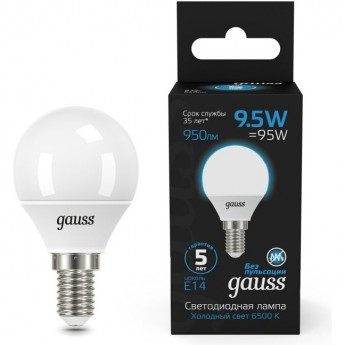 Светодиодная лампа GAUSS BLACK Шар 9.5W 950LM 6500K E14 LED 1/10/50 Светодиодная лампа GAUSS BLACK Шар 9.5W 950LM 6500K E14 LED 1/10/50
