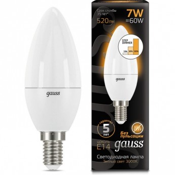 Светодиодная лампа GAUSS LED BLACK CANDLE E14 7W 3000К STEP DIMMABLE Светодиодная лампа GAUSS LED BLACK CANDLE E14 7W 3000К STEP DIMMABLE