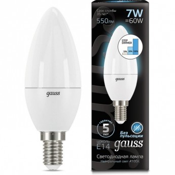 Светодиодная лампа GAUSS LED BLACK CANDLE E14 7W 4100К STEP DIMMABLE Светодиодная лампа GAUSS LED BLACK CANDLE E14 7W 4100К STEP DIMMABLE